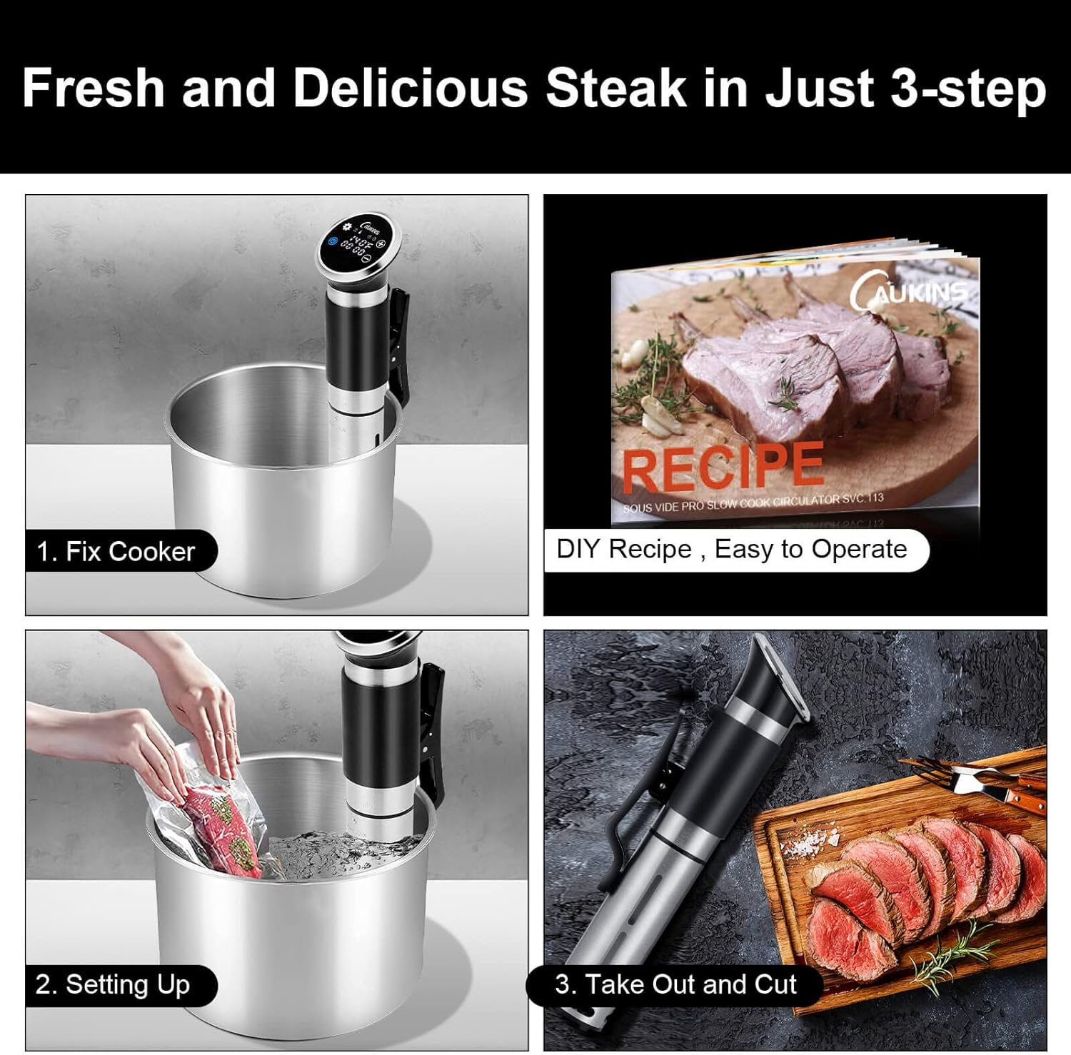 CAUKINS Sous Vide Machine：Sous Vide Cooker 1100 Watts Immersion Sous Vide Low Temperature Cooker Immersion Circulator for Sous Vide