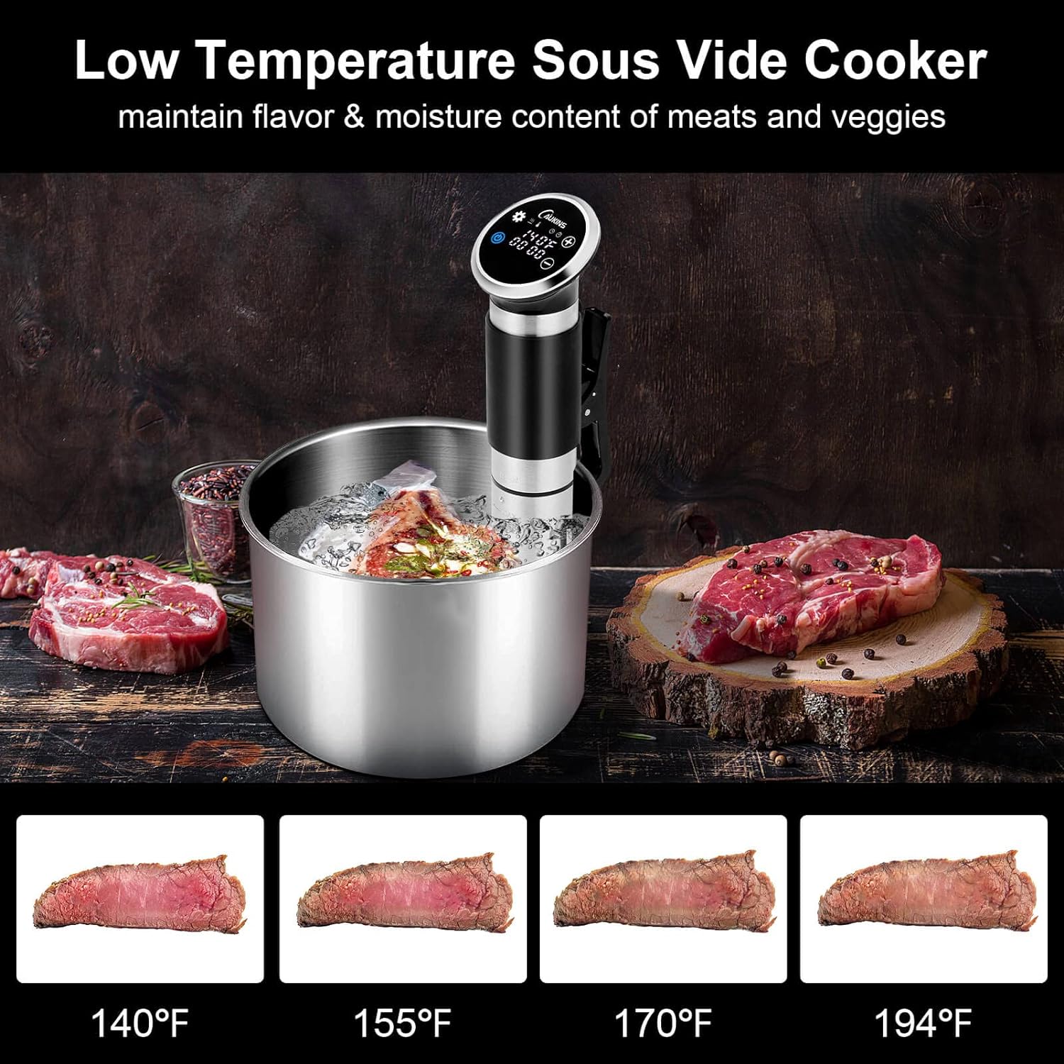 CAUKINS Sous Vide Machine：Sous Vide Cooker 1100 Watts Immersion Sous Vide Low Temperature Cooker Immersion Circulator for Sous Vide