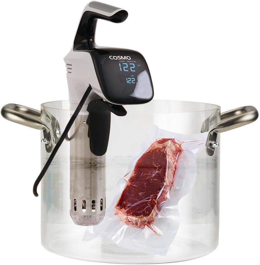 Cosmo Sous Vide Machine Kit, Immersion Circulator with Digital Controls and Timer 120V 850 Watts with Food Vacuum Seal Bags and Hand Pump