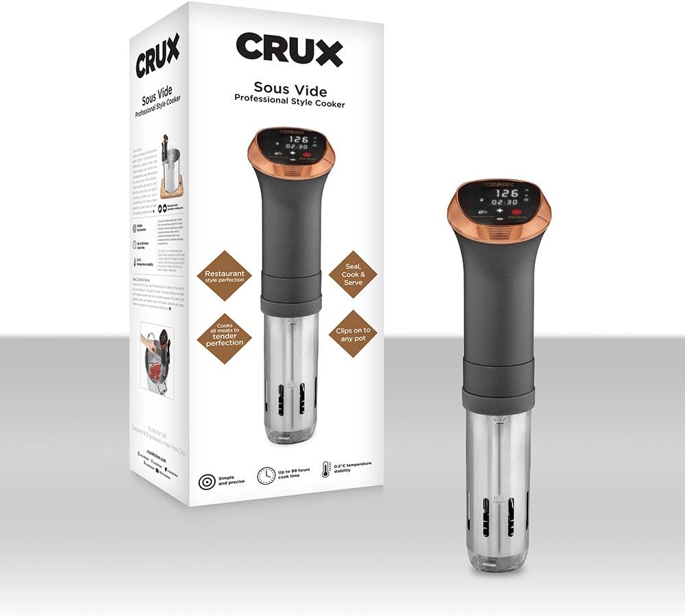 Crux Sous Vide Precision Cooker, Healthy Professional Style Slow Cooking, Quiet 360 Degree Pump, Backlit Touchscreen Display, Matte Back/Copper, one size