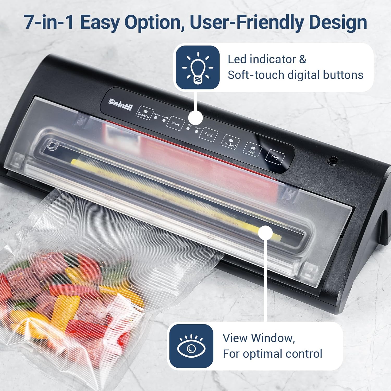 𝑽𝒂𝒄𝒖𝒖𝒎 𝑺𝒆𝒂𝒍𝒆𝒓 𝑴𝒂𝒄𝒉𝒊𝒏𝒆, Daintii Automatic Vacuum Sealer for Food Storage and Sous-Vide, Dry  Moist Modes| Viewing Lid| Starter Kit| Compact Design