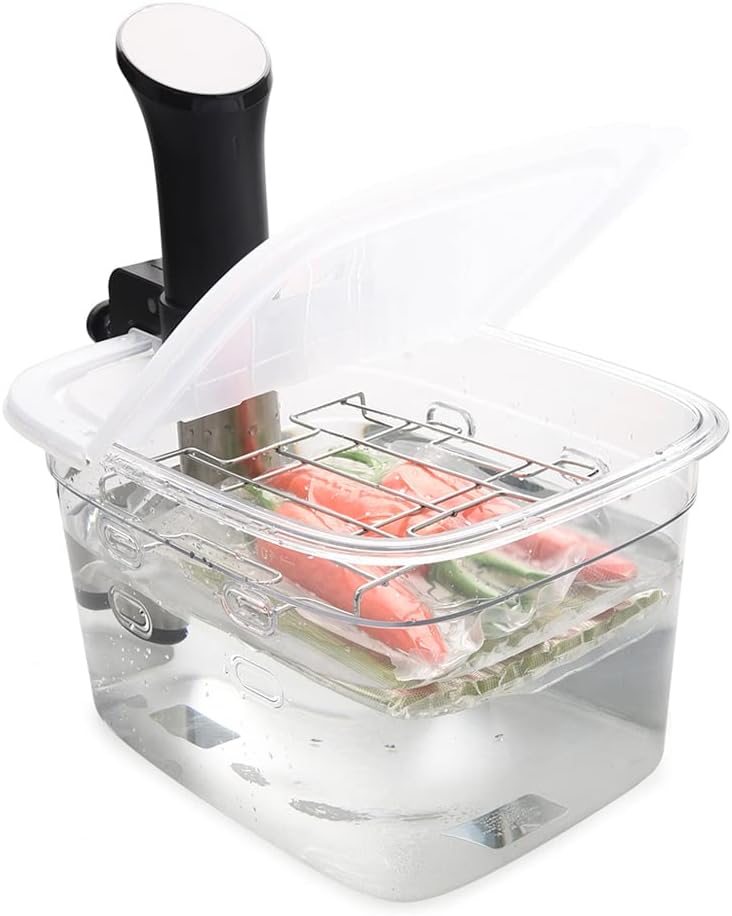 EVERIE Versatile 12-Quart Sous Vide Container with Built-in Rack and Collapsible Hinged Lid Compatible with All Sous Vide Cookers, EVC-1202-TYPP