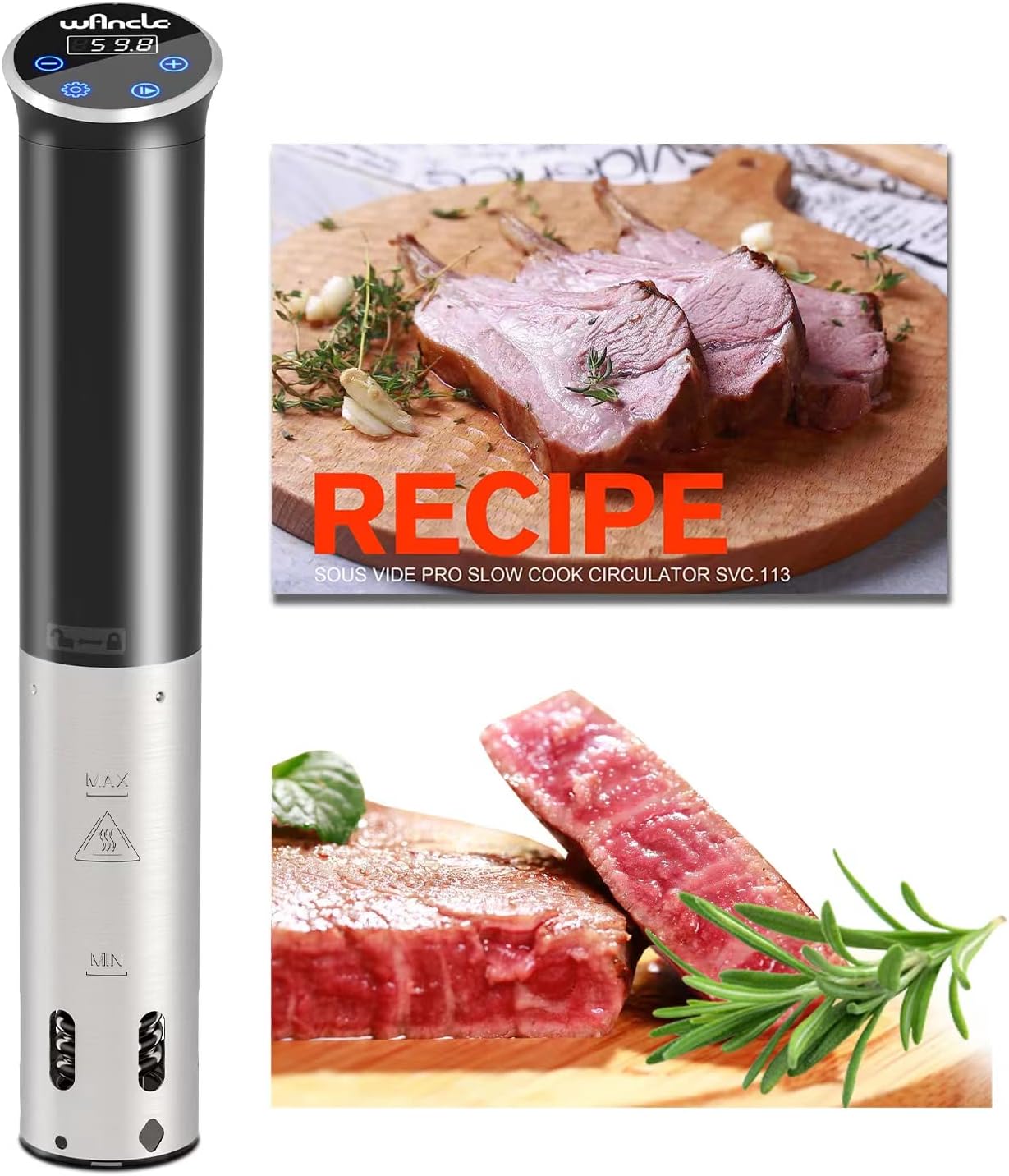 Sous Vide，Wancle Sous Vide 1100W Hight Power IPX7 Waterproof Precision Cooker Immersion Circulator, Small Size, Easy to Store (Sous Vide+Cookbook)