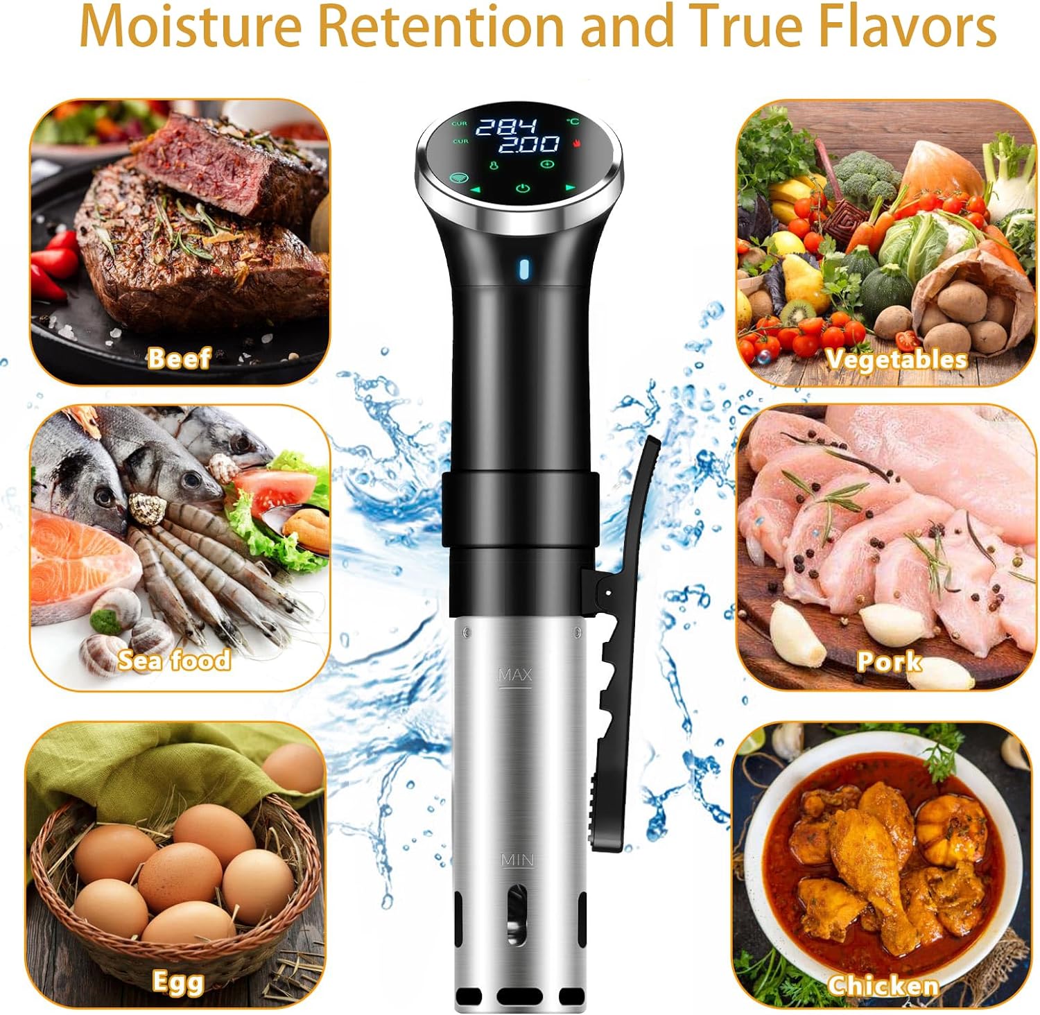 OVYYTH Sous Vide Machine - 1100 Watts Precision Cooker, Immersion Circulators Provide Fast Heating, Big Touchscreen and APP Remote Control Cooking for Gourmet Meals