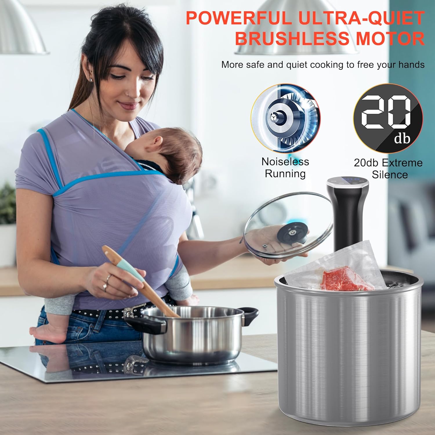 Sixfivsevn Sous Vide Cooker, Sous Vide Machine 1100 W, Immersion Circulator Precisional Cooker with Touch Control, Accurate Temperature, Ultra-quiet, IPX7 Waterproof, Fast Heating and Time Control