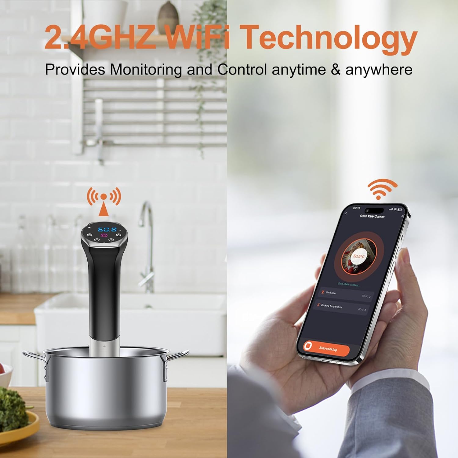 Sous Vide Cooker, Sous Vide Machines 1100W, Wifi Connect App Control with Recipe Ultra-quiet Fast-Heating Immersion Circulator Accurate Temperature and Time Digital Display, IPX7 Waterproof