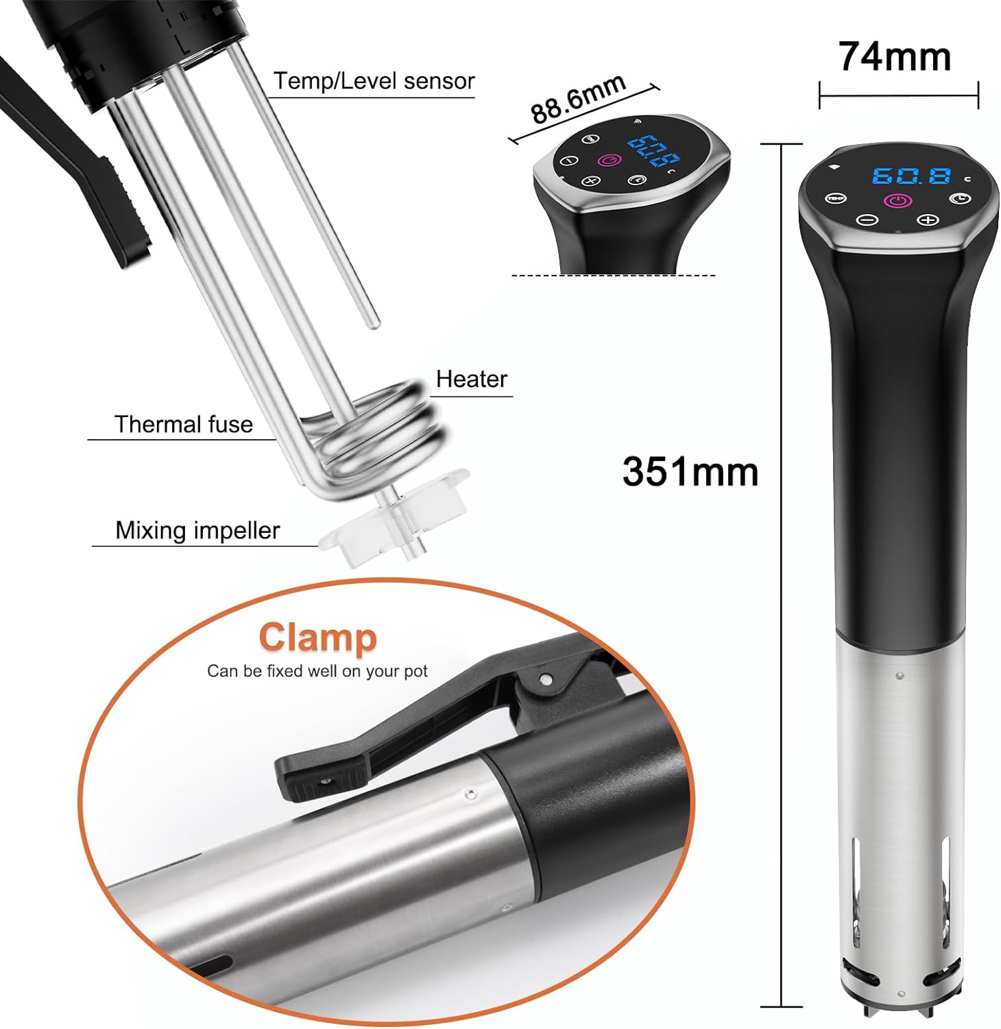 Sous Vide Cooker, Sous Vide Machines 1100W, Wifi Connect App Control with Recipe Ultra-quiet Fast-Heating Immersion Circulator Accurate Temperature and Time Digital Display, IPX7 Waterproof